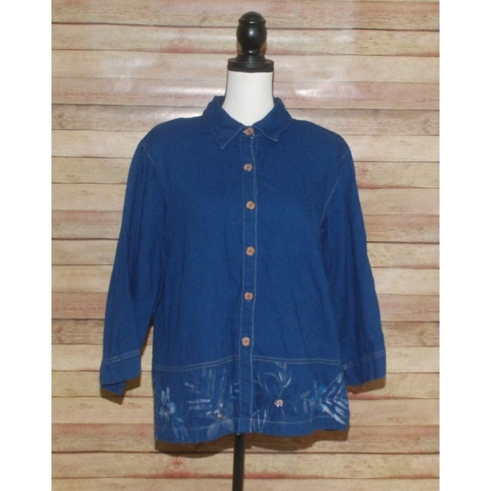 Draper's & Damon's XL Blue Denim Lightweight Jean Shacket Button Front Shirt